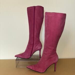 Colin Stuart Suede Stiletto Boots Womens 8.5 Hot Pink Pointed Toe Knee High Heel